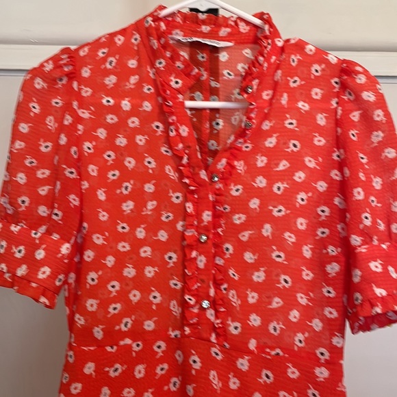 004 Zara Orange Size Medium Printed Knee Length Short Sleeve Dress - Picture 5 of 8